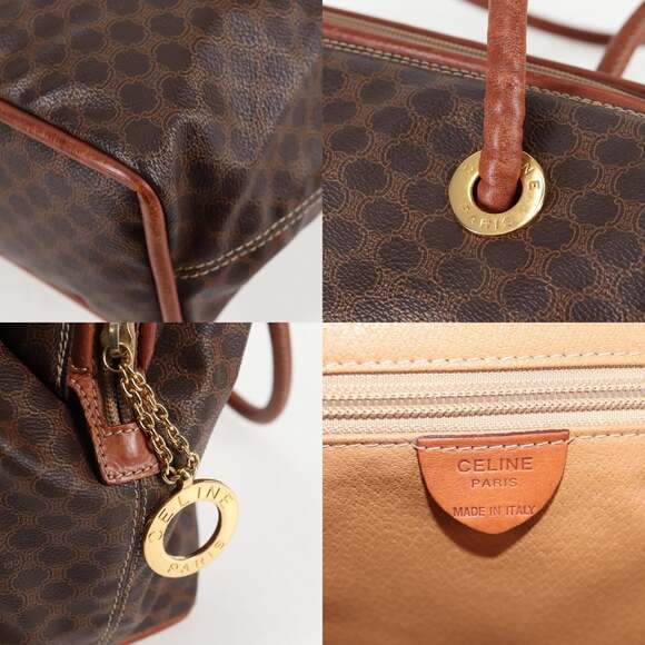 CELINE Macadam Canvas Shoulder Bag Pvc Leather Brown Gold - Picture 11 of 13